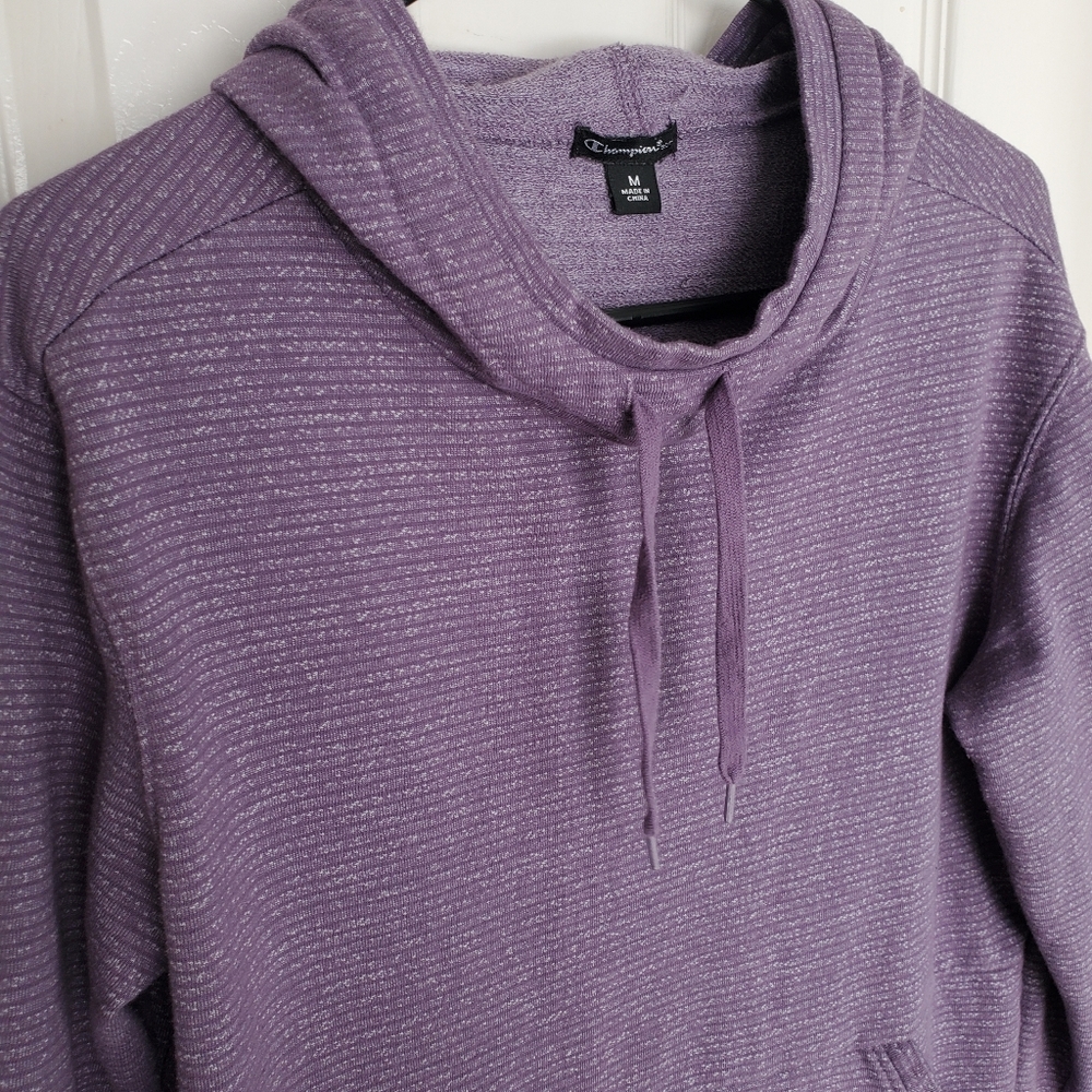 Champion French Terry Striped Hoodie Purple Athleisure Lounge Cozy SZ:M